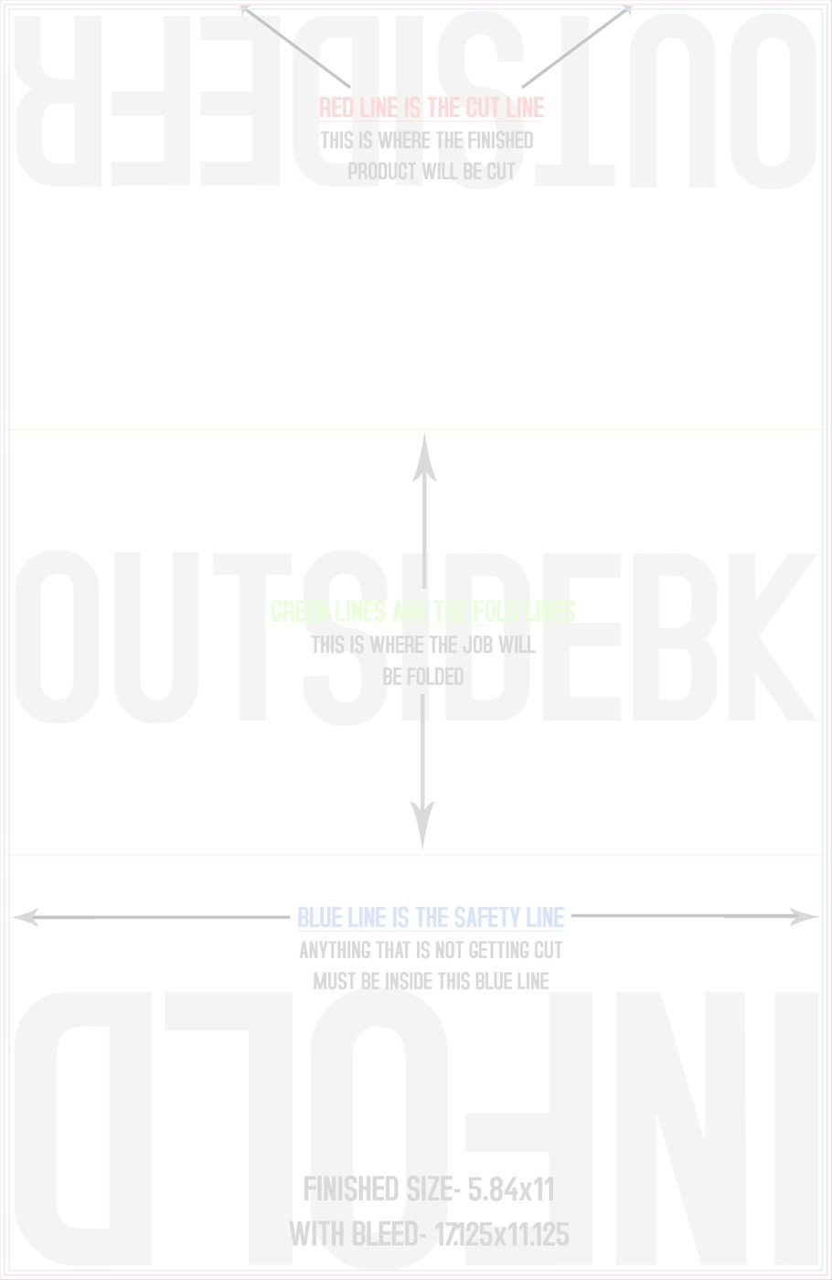 Flyers & Brochures 11" x 17" Tri Fold Front/Outside (Vertical) trim, safety and fold template guide
