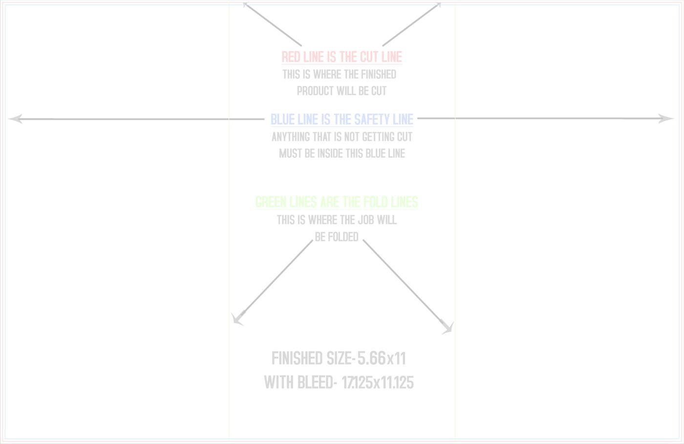 Flyers & Brochures 11" x 17" Z Fold (Horizontal) trim, safety and fold template guide