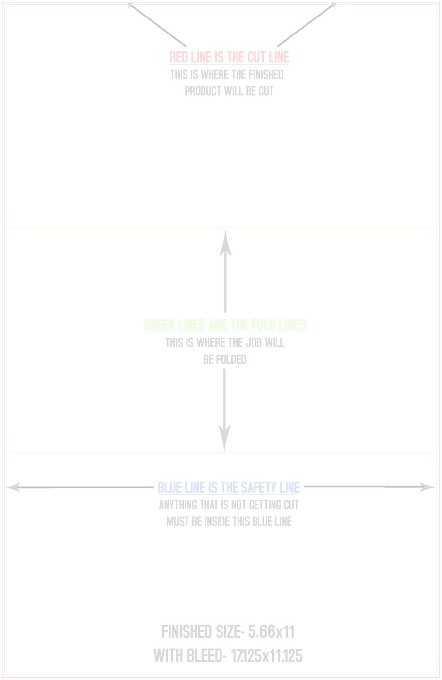 Flyers & Brochures 11" x 17" Z Fold (Vertical) trim, safety and fold template guide