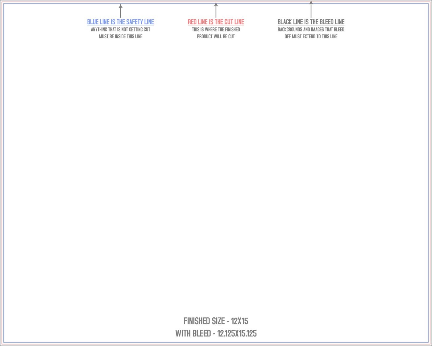 Flyers & Brochures 12" x 15" Flat (Horizontal) trim, safety and fold template guide