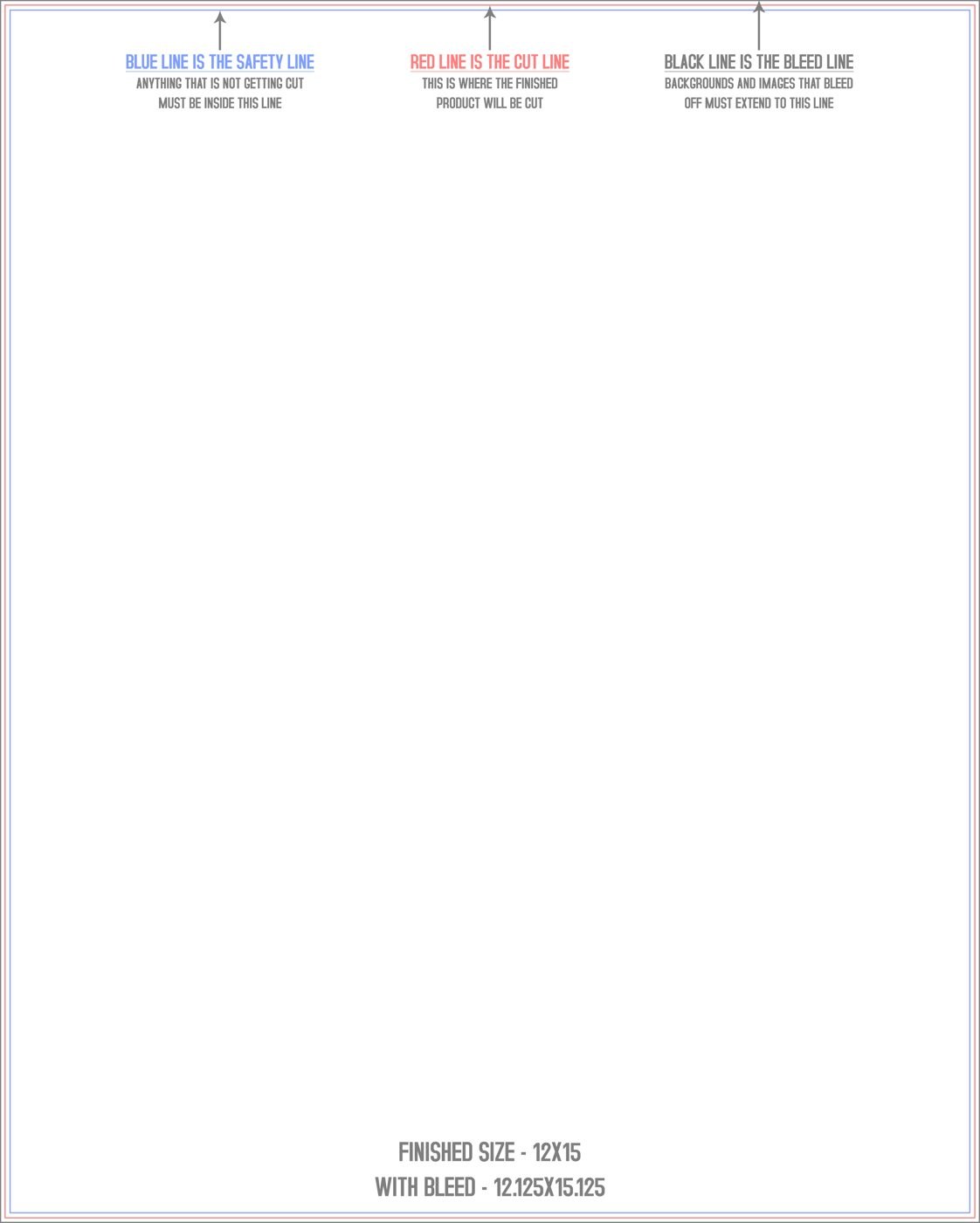 Flyers & Brochures 12" x 15" Flat (Vertical) trim, safety and fold template guide