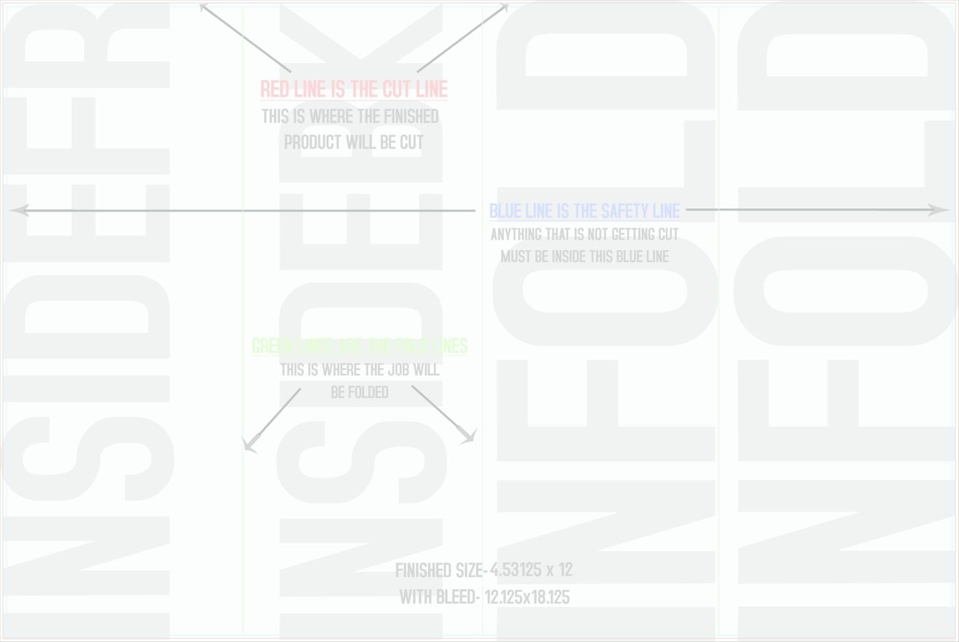 Flyers & Brochures 12" x 18" Double Parallel Fold Back/Inside (Horizontal) trim, safety and fold template guide