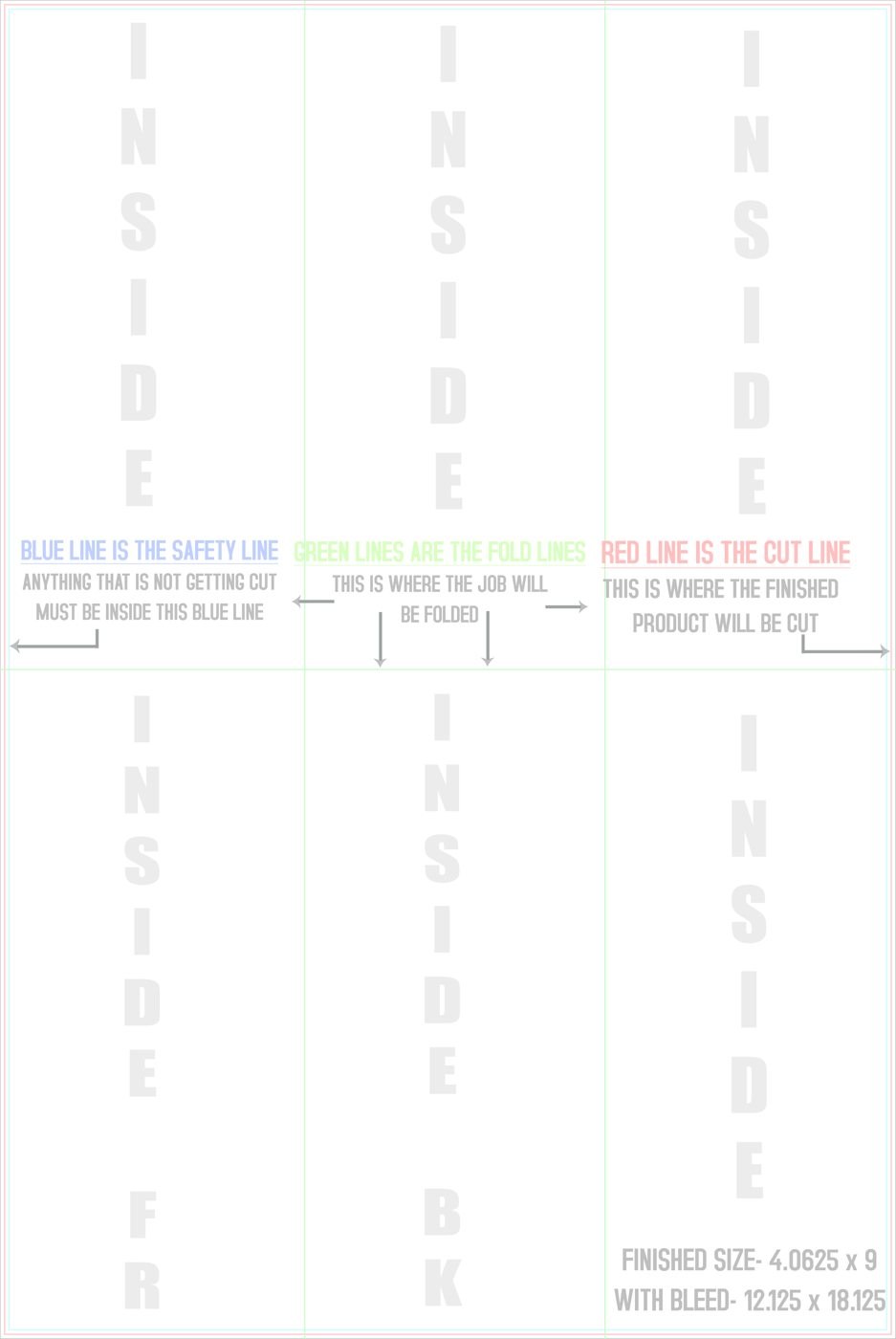 Flyers & Brochures 12" x 18" Half Fold - Tri Fold Back/Inside trim, safety and fold template guide