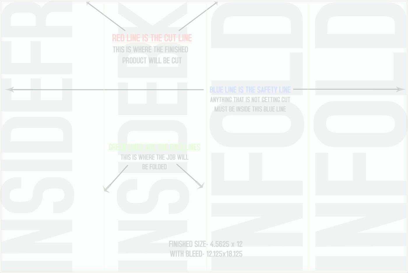 Flyers & Brochures 12" x 18" Roll Fold Back/Inside (Horizontal) trim, safety and fold template guide