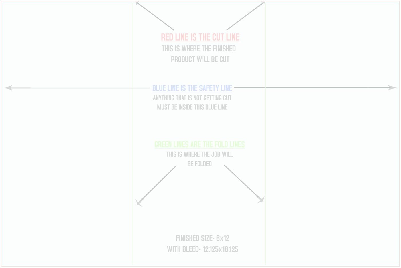 Flyers & Brochures 12" x 18" Z Fold (Horizontal) trim, safety and fold template guide