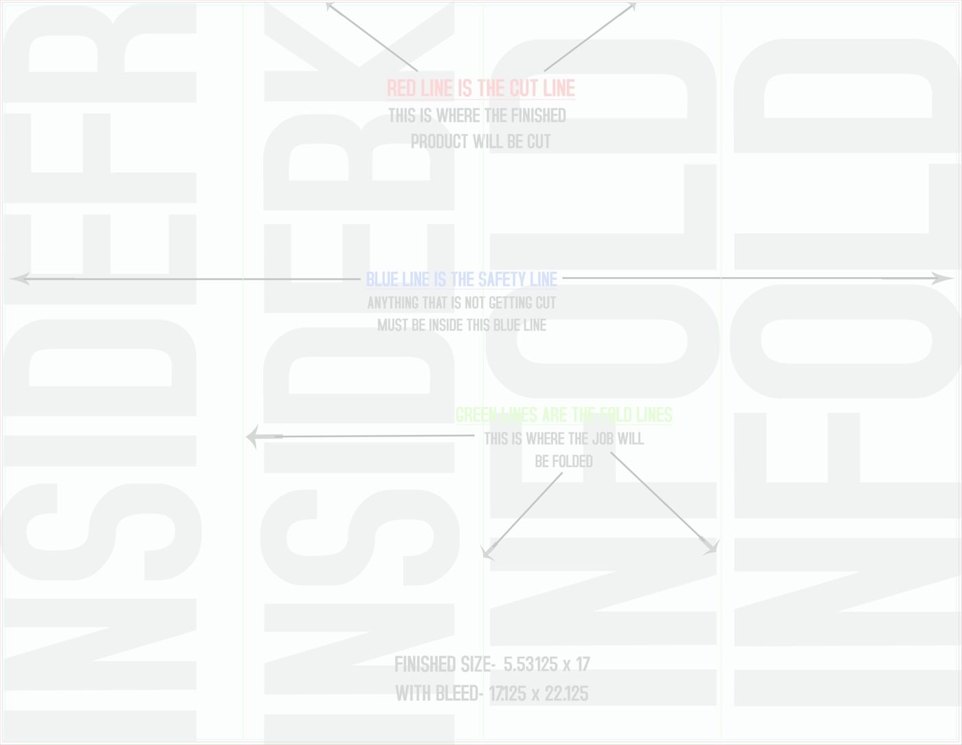 Flyers & Brochures 17" x 22" Double Parallel Fold Back/Inside (Horizontal) trim, safety and fold template guide