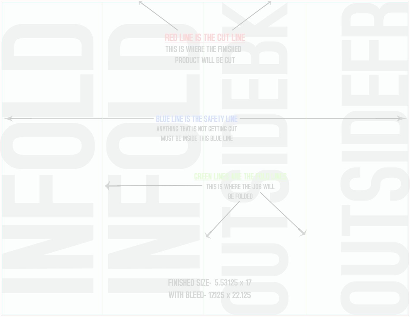 Flyers & Brochures 17" x 22" Double Parallel Fold Front/Outside (Horizontal) trim, safety and fold template guide