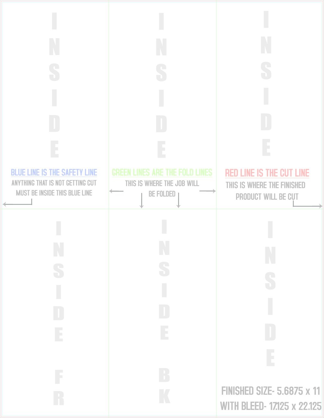 Flyers & Brochures 17" x 22" Half Fold - Tri Fold Back/Inside trim, safety and fold template guide