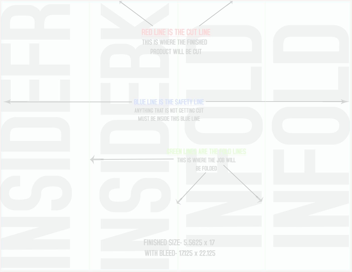 Flyers & Brochures 17" x 22" Roll Fold Back/Inside (Horizontal) trim, safety and fold template guide