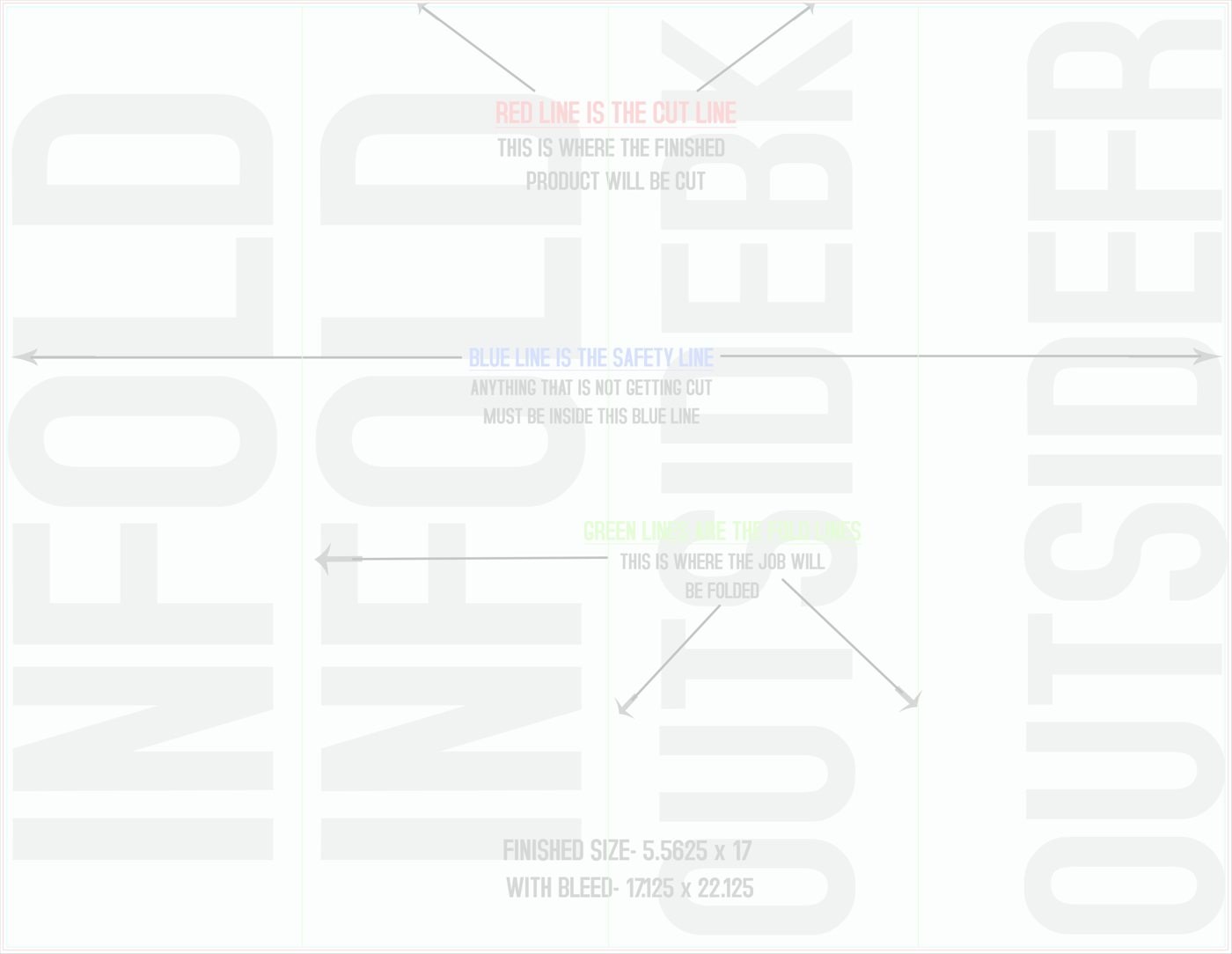 Flyers & Brochures 17" x 22" Roll Fold Front/Outside (Horizontal) trim, safety and fold template guide