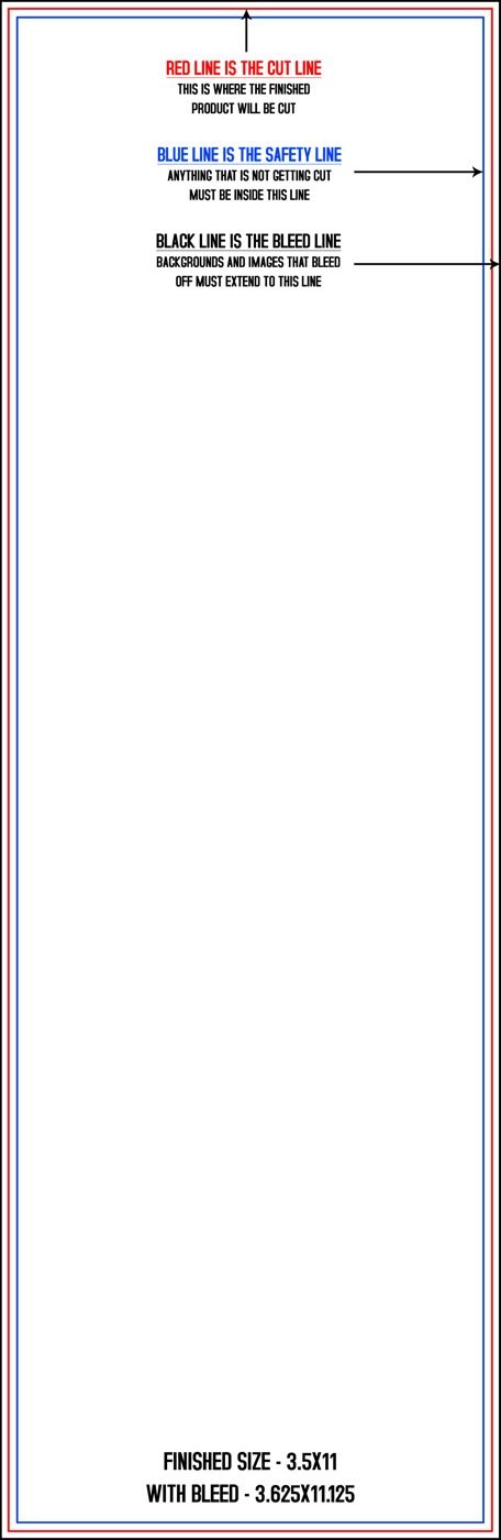 Flyers & Brochures 3.5" x 11" Vertical trim, safety and fold template guide