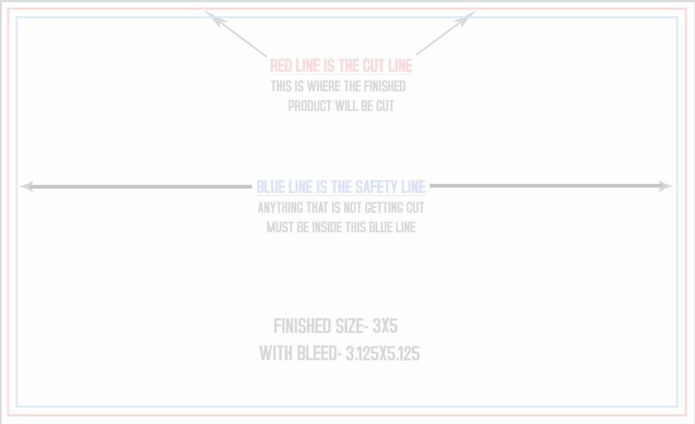 Flyers & Brochures 3" x 5" Flat (Horizontal) trim, safety and fold template guide