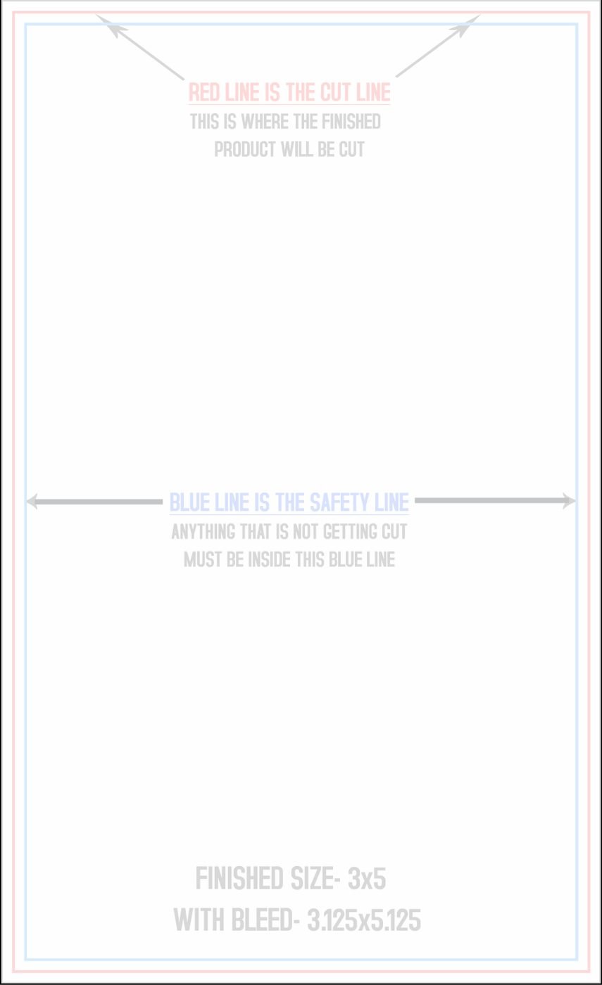Flyers & Brochures 3" x 5" Flat (Vertical) trim, safety and fold template guide