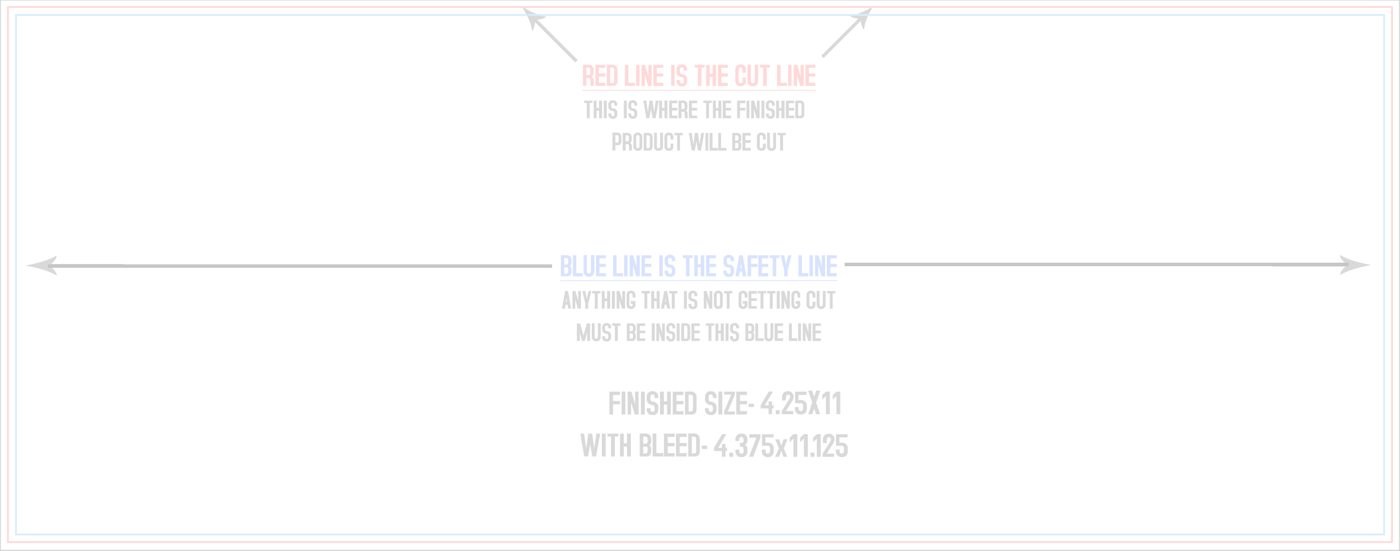 Flyers & Brochures 4.25" x 11" Flat (Horizontal) trim, safety and fold template guide