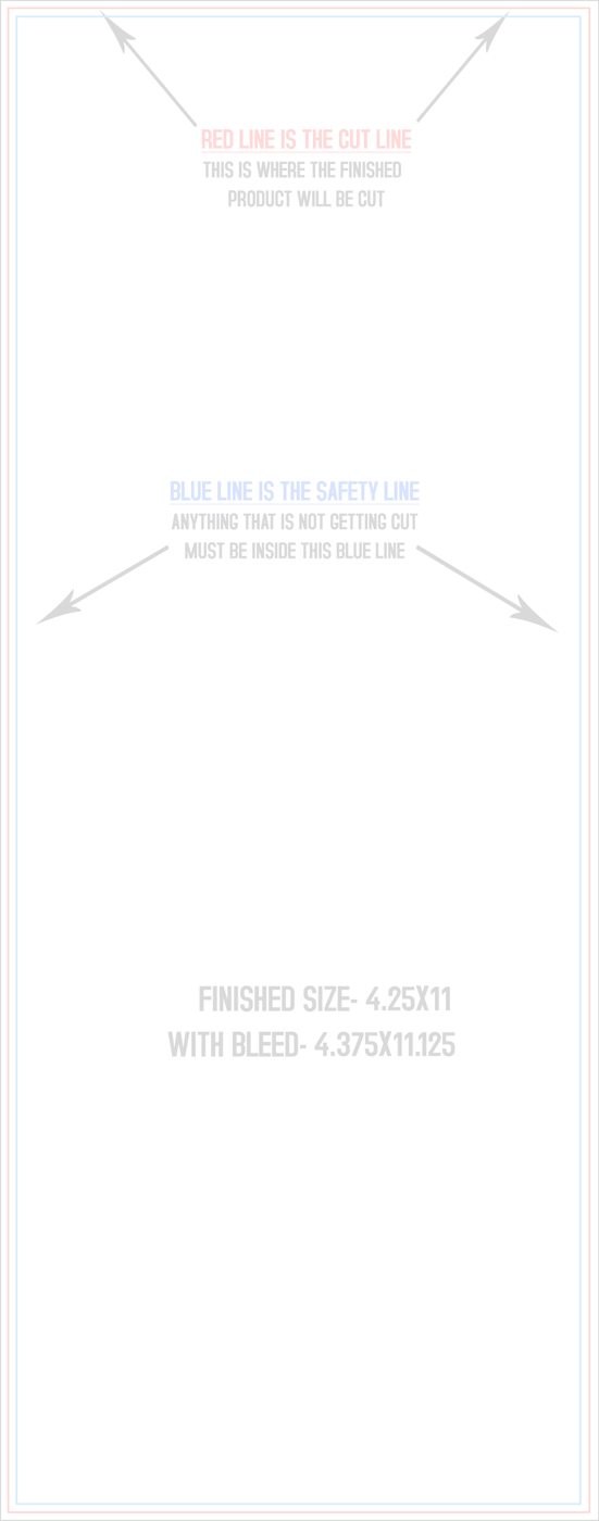 Flyers & Brochures 4.25" x 11" Flat (Vertical) trim, safety and fold template guide