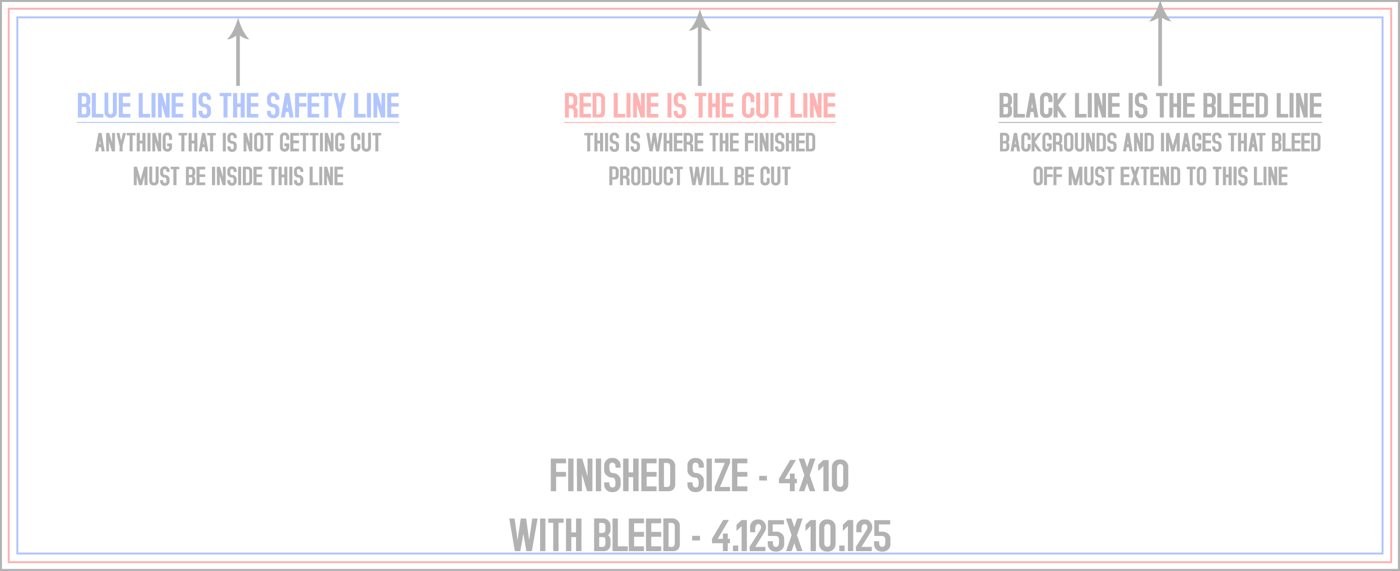 Flyers & Brochures 4" x 10" Flat (Horizontal) trim, safety and fold template guide