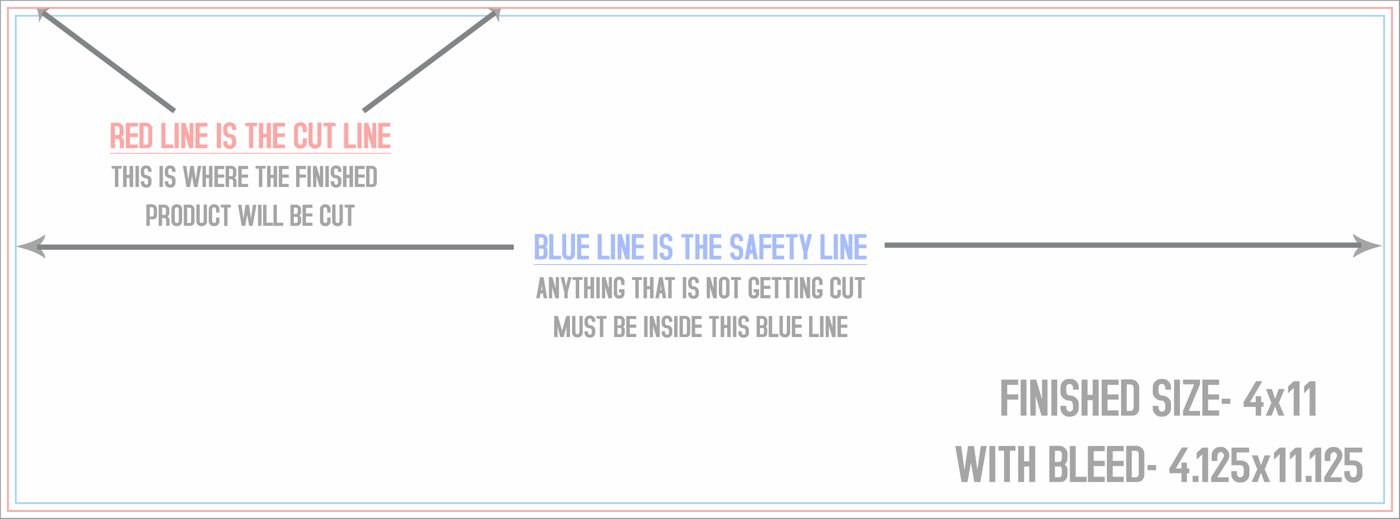 Flyers & Brochures 4" x 11" Flat (Horizontal) trim, safety and fold template guide