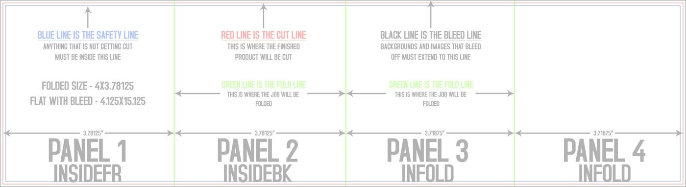 Flyers & Brochures 4" x 15" Double Parallel Fold Back/Inside (Horizontal) trim, safety and fold template guide