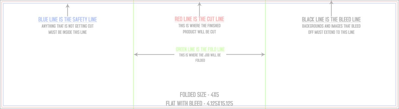 Flyers & Brochures 4" x 15" Z Fold (Horizontal) trim, safety and fold template guide