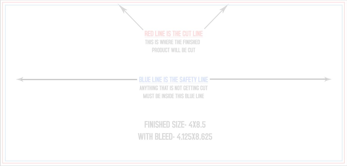 Flyers & Brochures 4" x 8.5" Flat (Horizontal) trim, safety and fold template guide