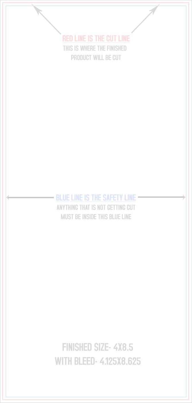 Flyers & Brochures 4" x 8.5" Flat (Vertical) trim, safety and fold template guide