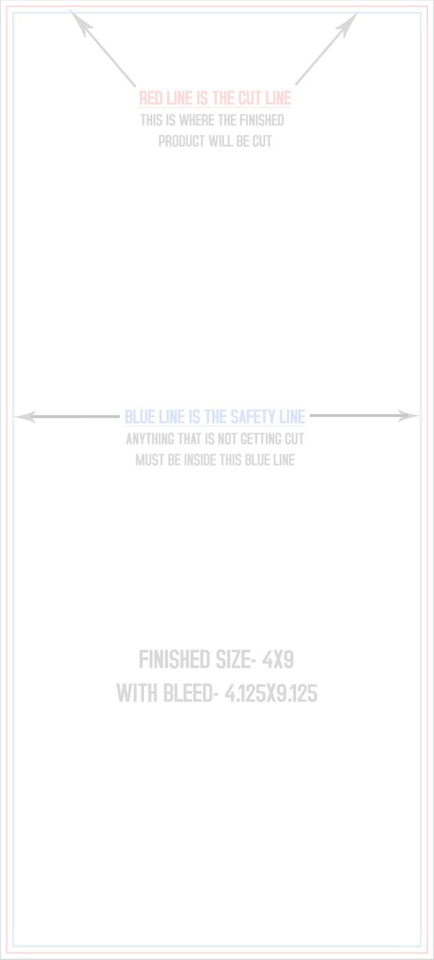 Flyers & Brochures 4" x 9" Flat (Vertical) trim, safety and fold template guide