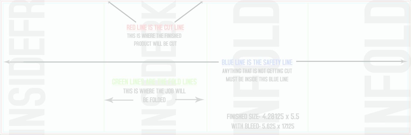 Flyers & Brochures 5.5" x 17" Double Parallel Fold Back/Inside (Horizontal) trim, safety and fold template guide
