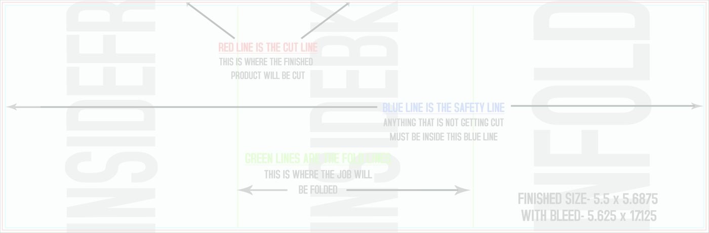 Flyers & Brochures 5.5" x 17" Tri Fold Back/Inside (Horizontal) trim, safety and fold template guide