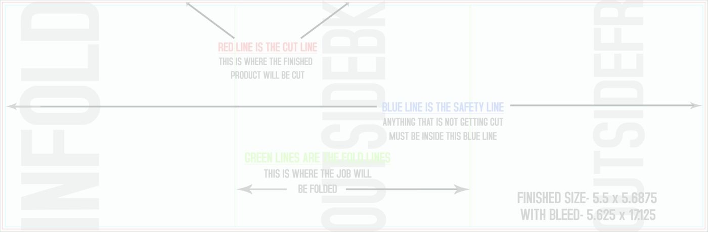 Flyers & Brochures 5.5" x 17" Tri Fold Front/Outside (Horizontal) trim, safety and fold template guide