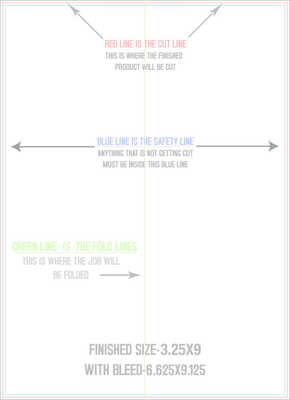 Flyers & Brochures 6.5" x 9" Half Fold (Vertical) Portrait trim, safety and fold template guide