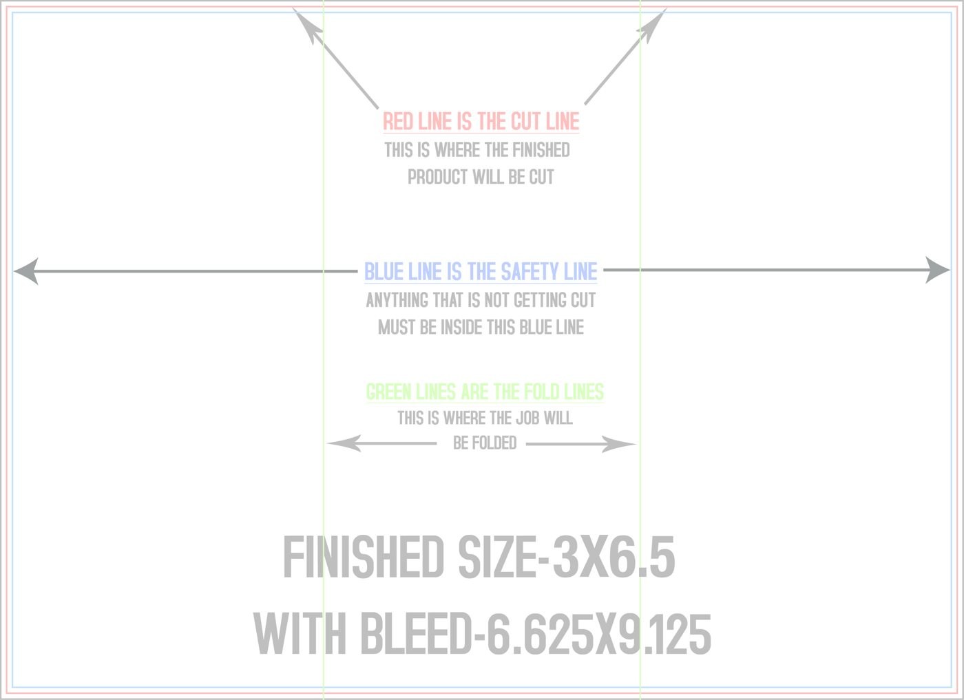 Flyers & Brochures 6.5" x 9" Z Fold (Horizontal) trim, safety and fold template guide