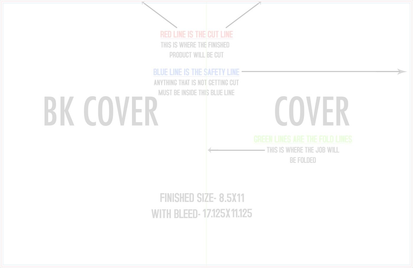 Flyers & Brochures 8.5" x 11" 4 Page (11" x 17") Front/Outside (Horizontal) Landscape trim, safety and fold template guide