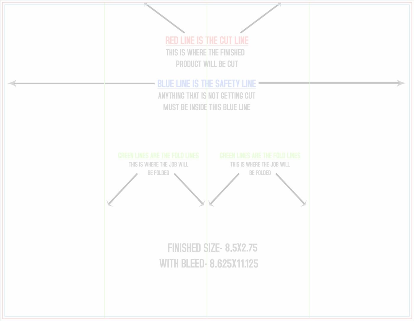 Flyers & Brochures 8.5" x 11" Accordion Fold (Horizontal) trim, safety and fold template guide