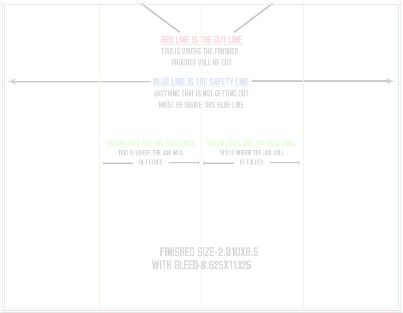 Flyers & Brochures 8.5" x 11" Double Gate Fold trim, safety and fold template guide
