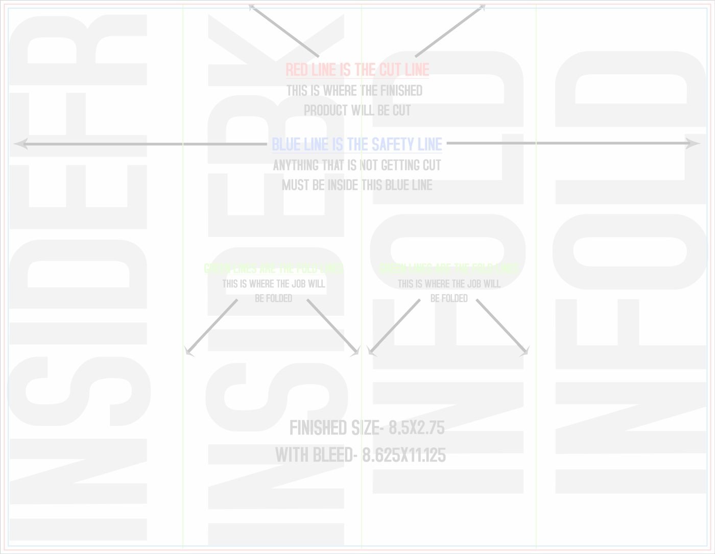 Flyers & Brochures 8.5" x 11" Double Parallel Fold Back/Inside (Horizontal) trim, safety and fold template guide