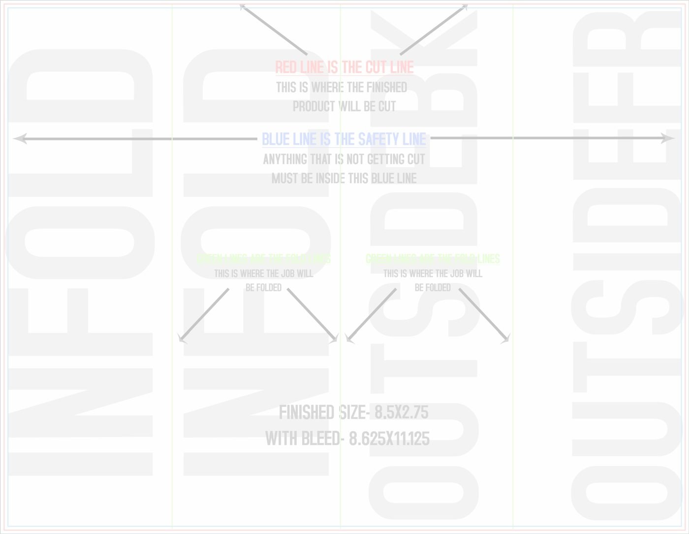 Flyers & Brochures 8.5" x 11" Double Parallel Fold Front/Outside (Horizontal) trim, safety and fold template guide
