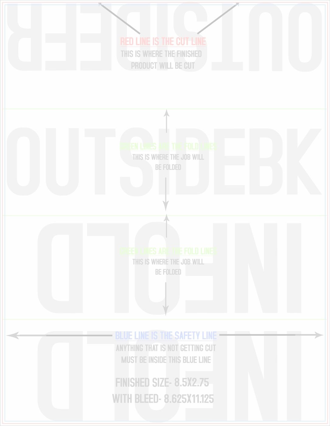 Flyers & Brochures 8.5" x 11" Double Parallel Fold Front/Outside (Vertical) trim, safety and fold template guide