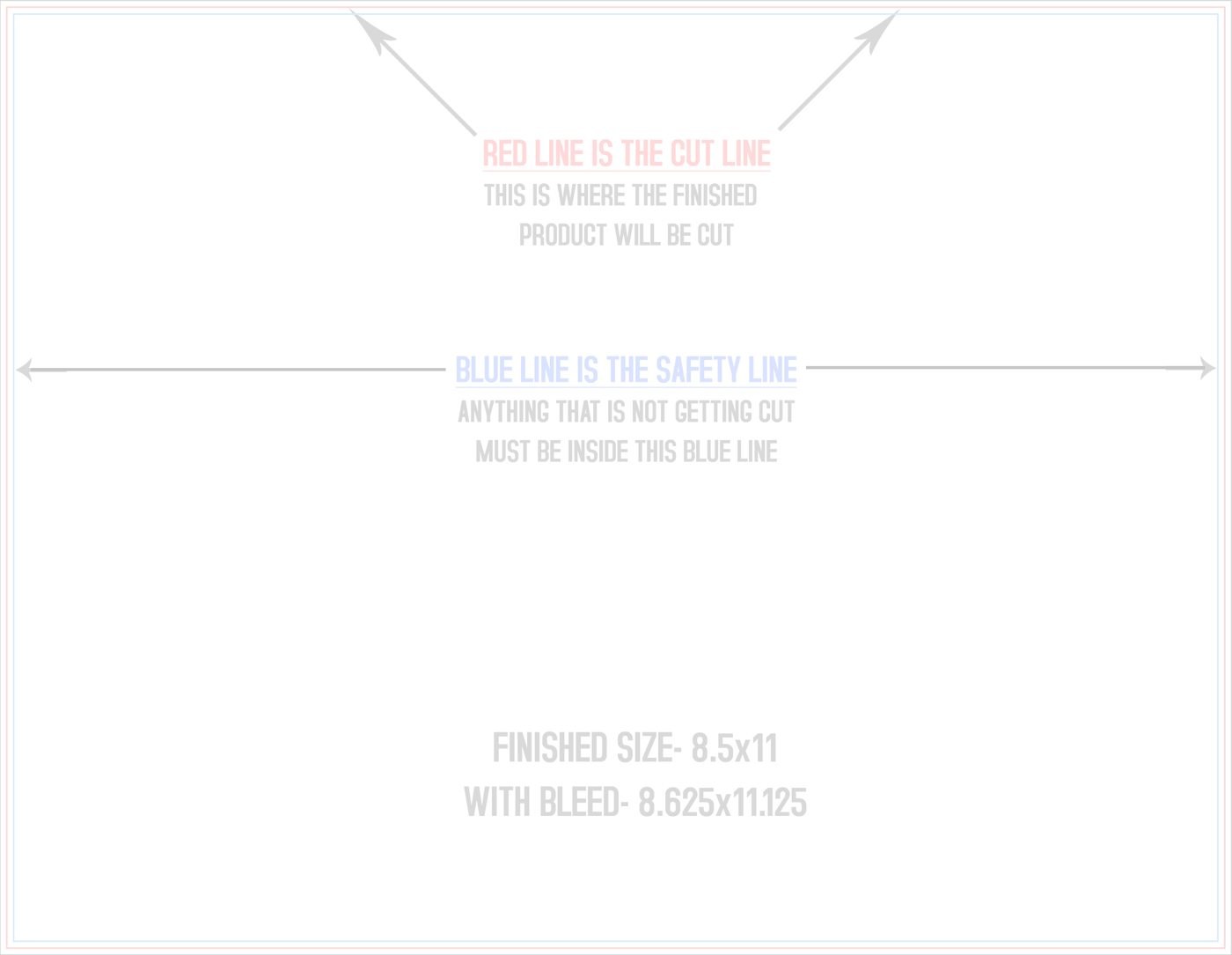 Flyers & Brochures 8.5" x 11" Flat (Horizontal) trim, safety and fold template guide