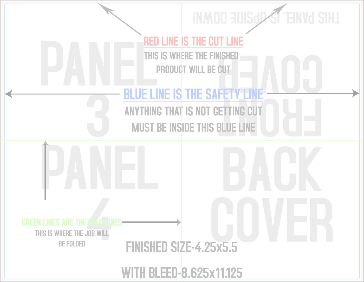 Flyers & Brochures 8.5" x 11" French Fold Front/Outside trim, safety and fold template guide
