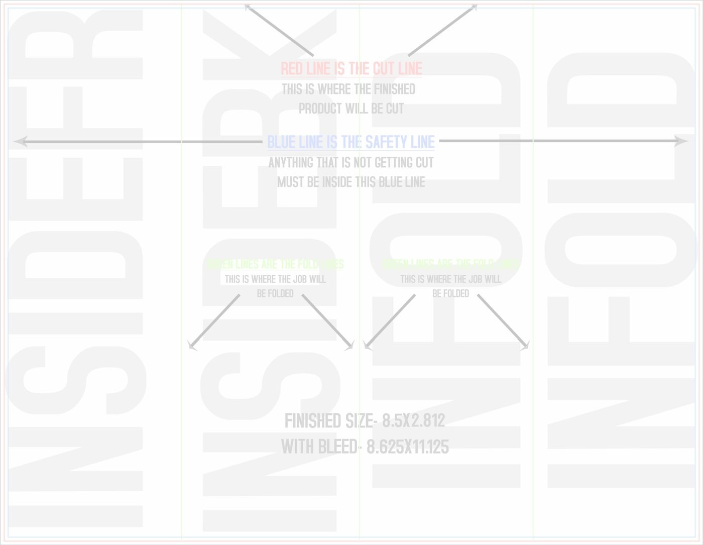 Flyers & Brochures 8.5" x 11" Roll Fold Back/Inside (Horizontal) trim, safety and fold template guide