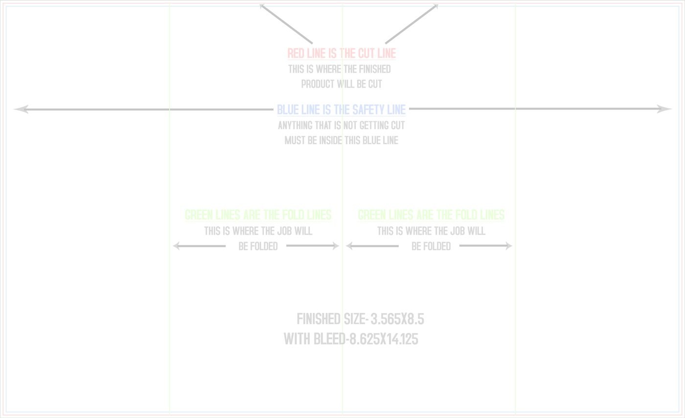 Flyers & Brochures 8.5" x 14" Double Gate Fold trim, safety and fold template guide