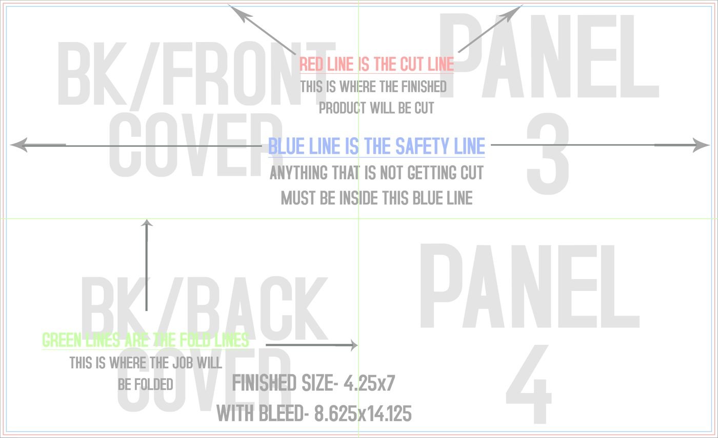 Flyers & Brochures 8.5" x 14" French Fold Back/Inside trim, safety and fold template guide