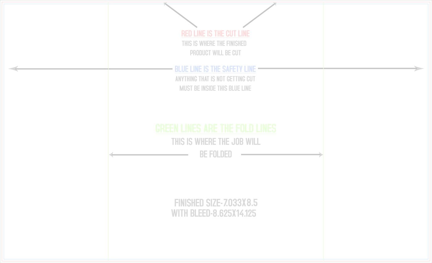 Flyers & Brochures 8.5" x 14" Gate Fold trim, safety and fold template guide