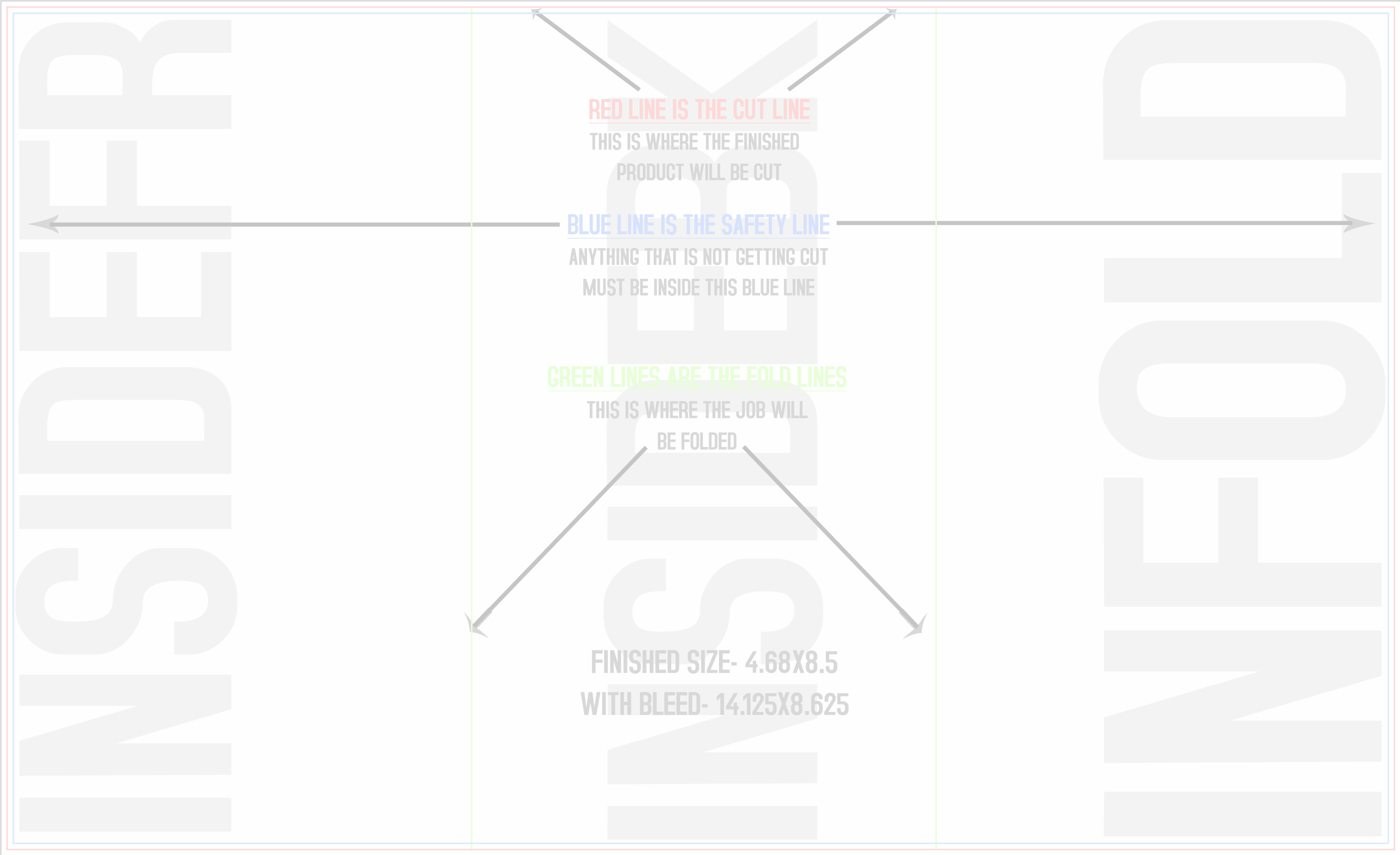 Flyers & Brochures 8.5" x 14" Horizontal (back/inside) trim, safety and fold template guide