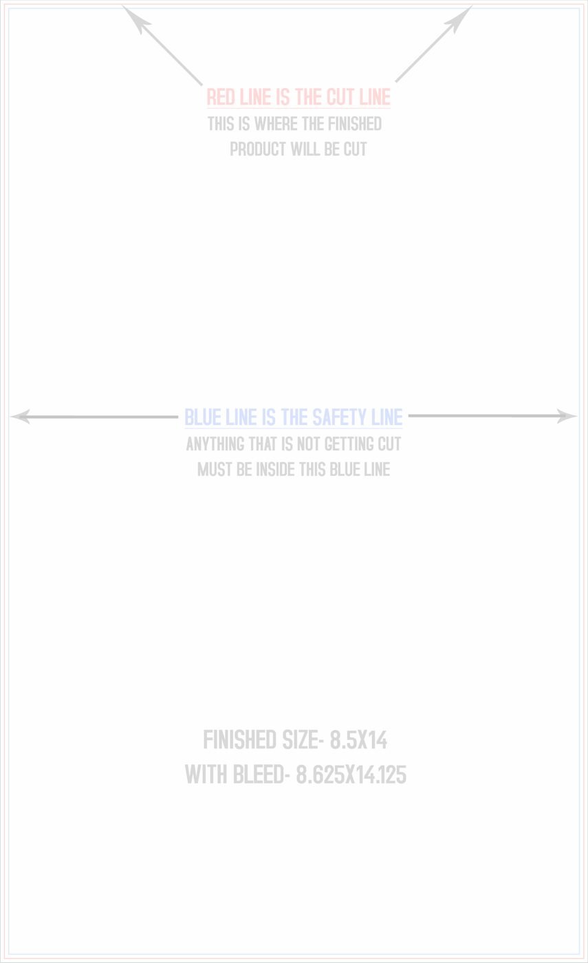 Flyers & Brochures 8.5" x 14" Vertical trim, safety and fold template guide
