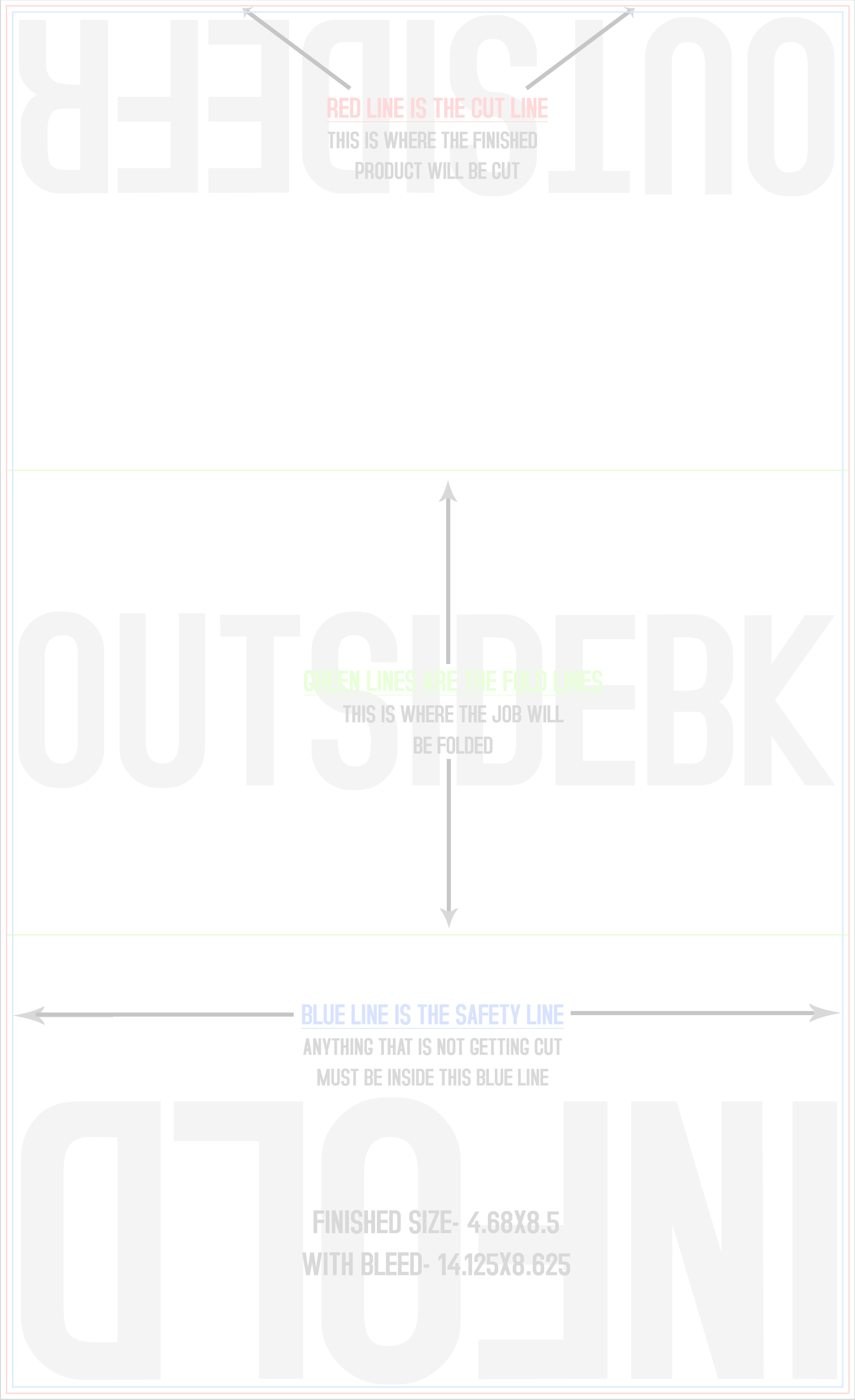 Flyers & Brochures 8.5" x 14" Vertical( front/outside) trim, safety and fold template guide