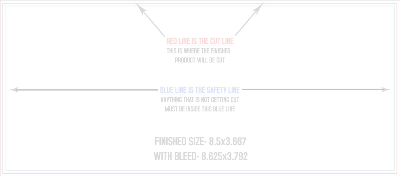 Flyers & Brochures 8.5" x 3.66" Flat (Horizontal) trim, safety and fold template guide