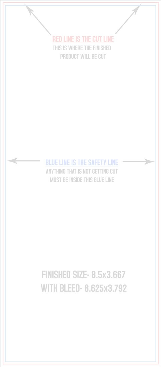 Flyers & Brochures 8.5" x 3.66" Flat (Vertical) trim, safety and fold template guide