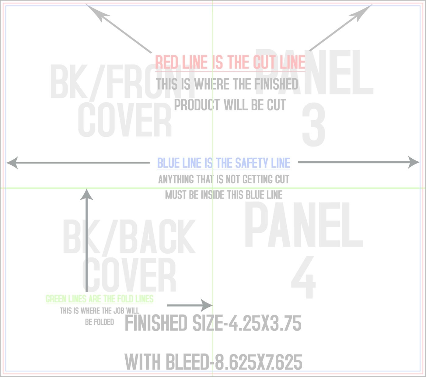 Flyers & Brochures 8.5" x 7.5" French Fold Back/Inside trim, safety and fold template guide