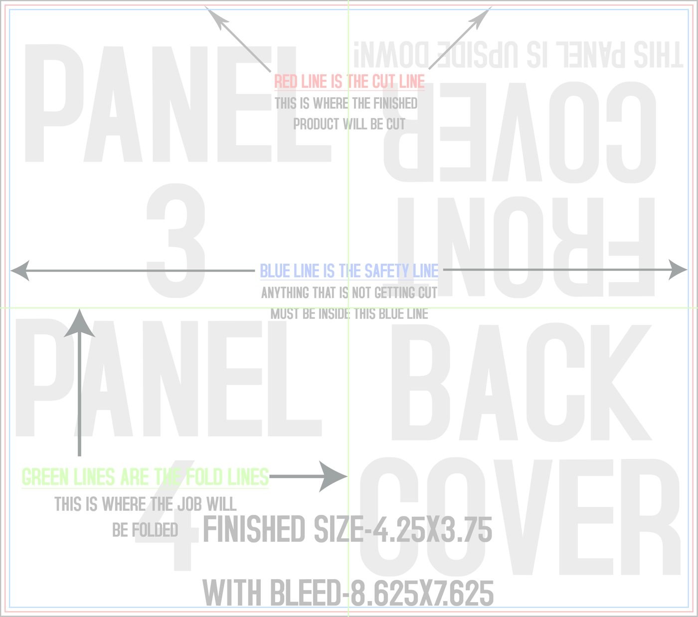 Flyers & Brochures 8.5" x 7.5" French Fold Front/Outside trim, safety and fold template guide